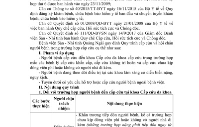 QUY TRÌNH CẤP CỨU CHO NGƯỜI BỆNH CẤP CỨU